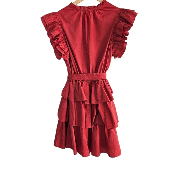 Ulla Johnson Hornoria Mini Dress Ruffle Red Cotton Size 8 - Picture 4 of 8